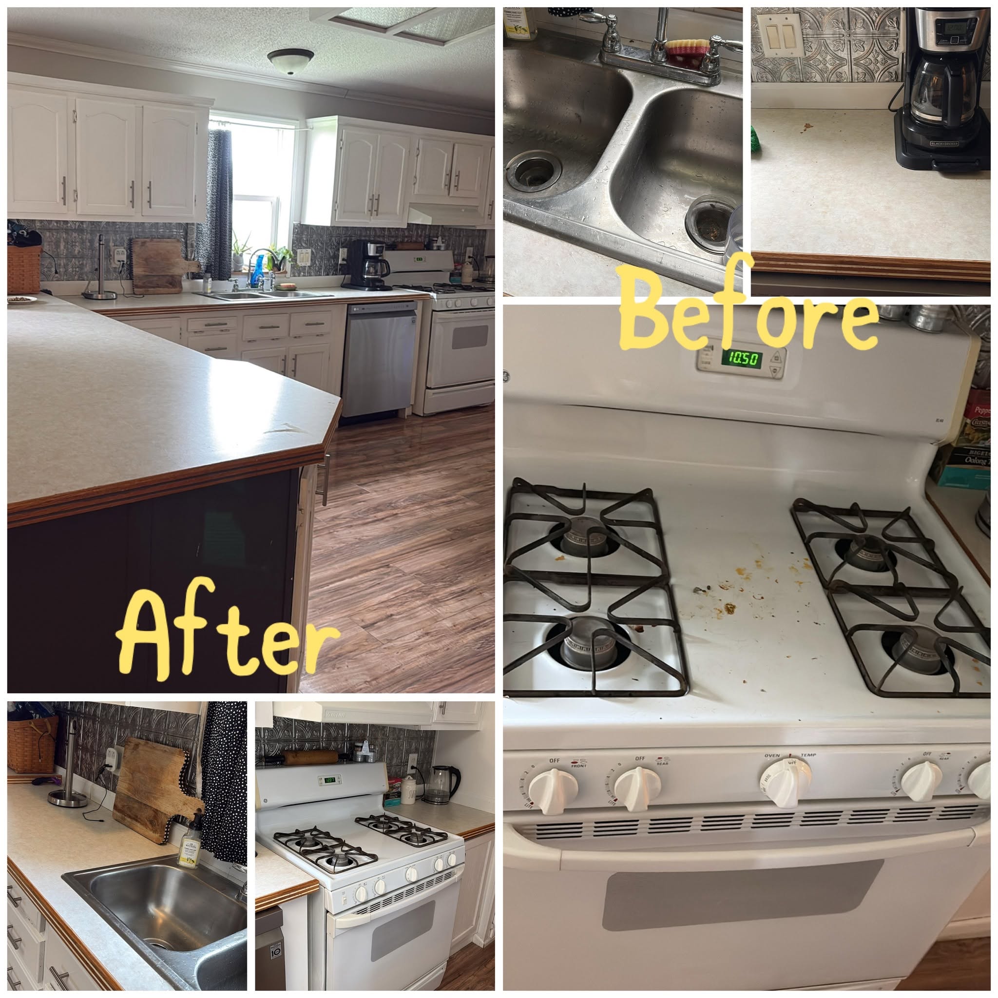 Before and after cleaning results, job one
